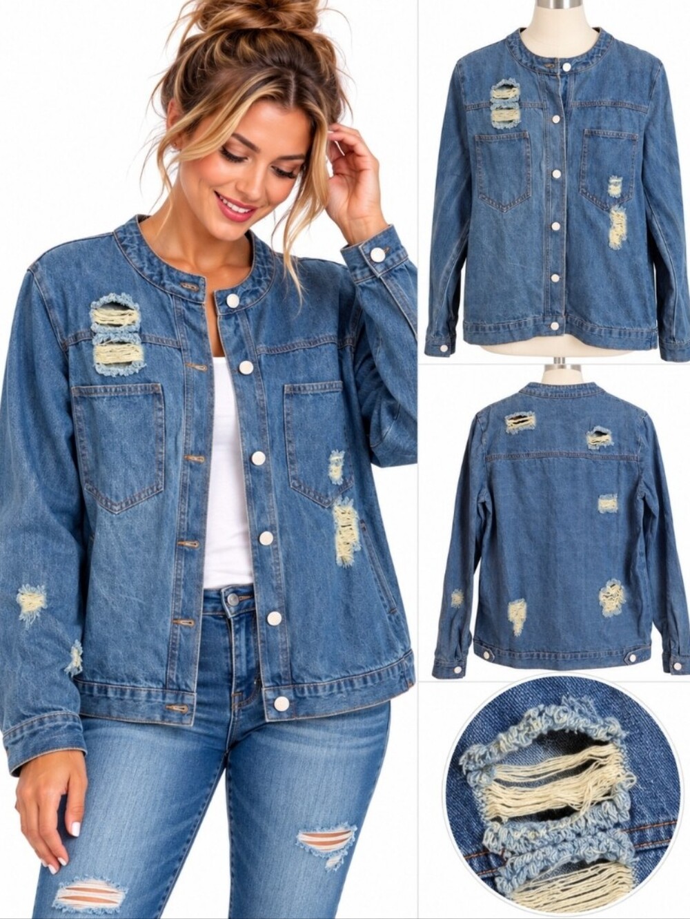 POL Distressed Denim Button Front Jacket Size Small